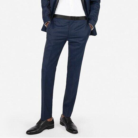 new 38x36 dress pant Extra Slim Navy Dobby Wool Blend Tuxedo Pant Satin Navy Tux - Picture 2 of 7